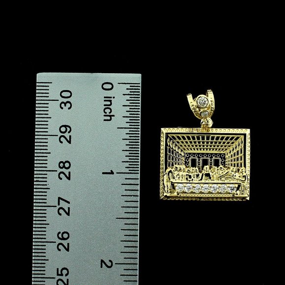 Real 10K Yellow Gold Diamond Cut Jesus Last Supper Charm Pendant - Picture 5 of 8